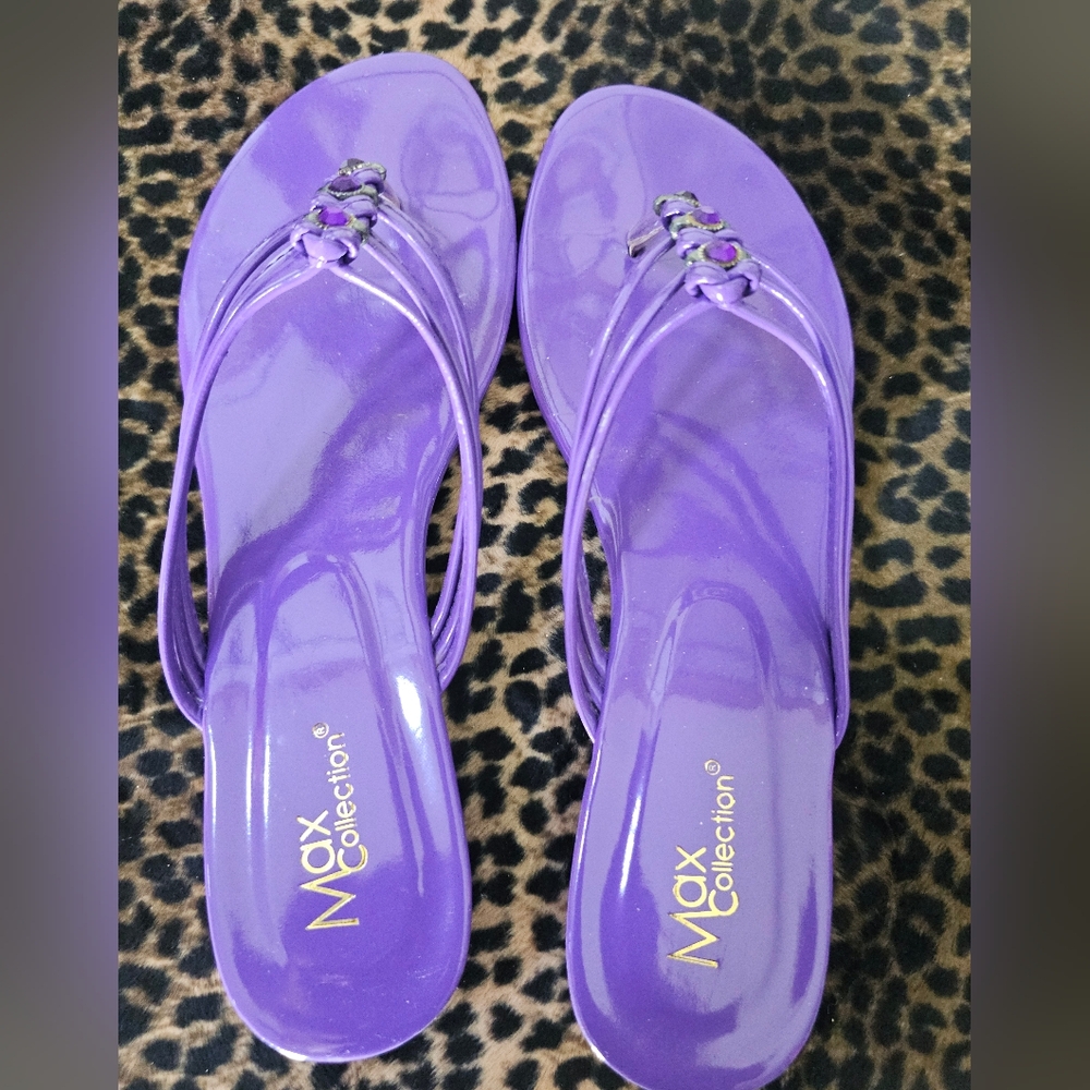 PURPLE PATENT LEATHER WEDGE SANDALS SHOES SIZE 11 - Picture 3 of 3